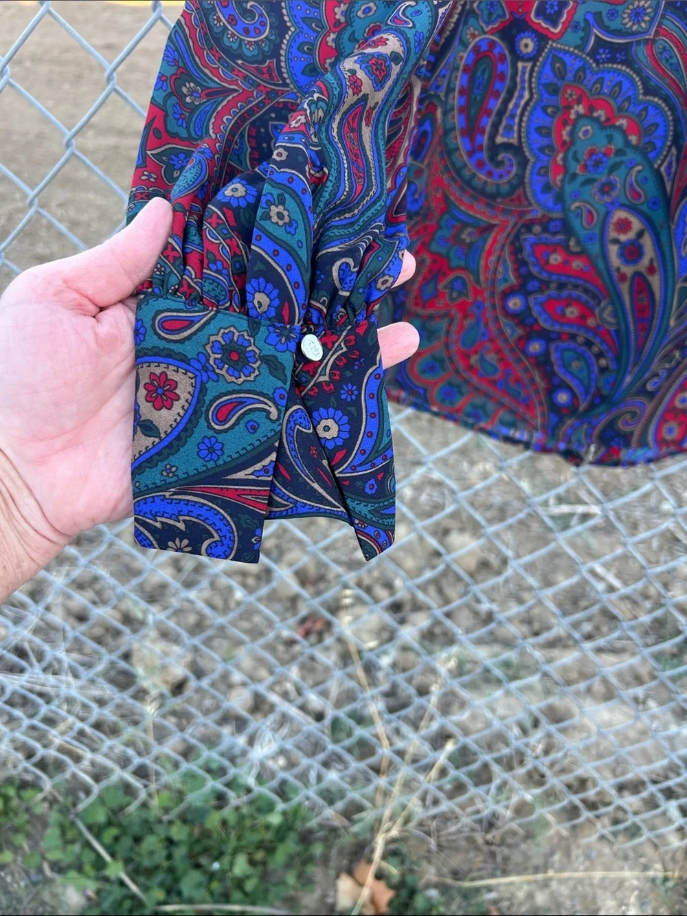 Lauren Ralph Lauren equestrian blue red & purple Paisley Tie-Neck Blouse - Picture 3 of 12